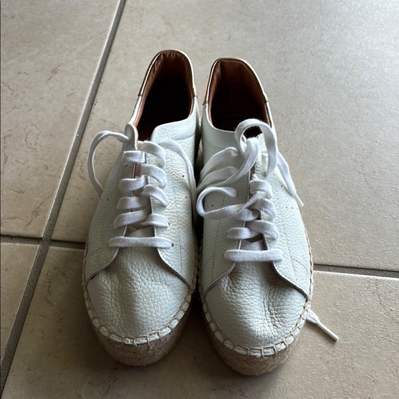 White Leather Espadrille Sneakers size 8 - Picture 1 of 8